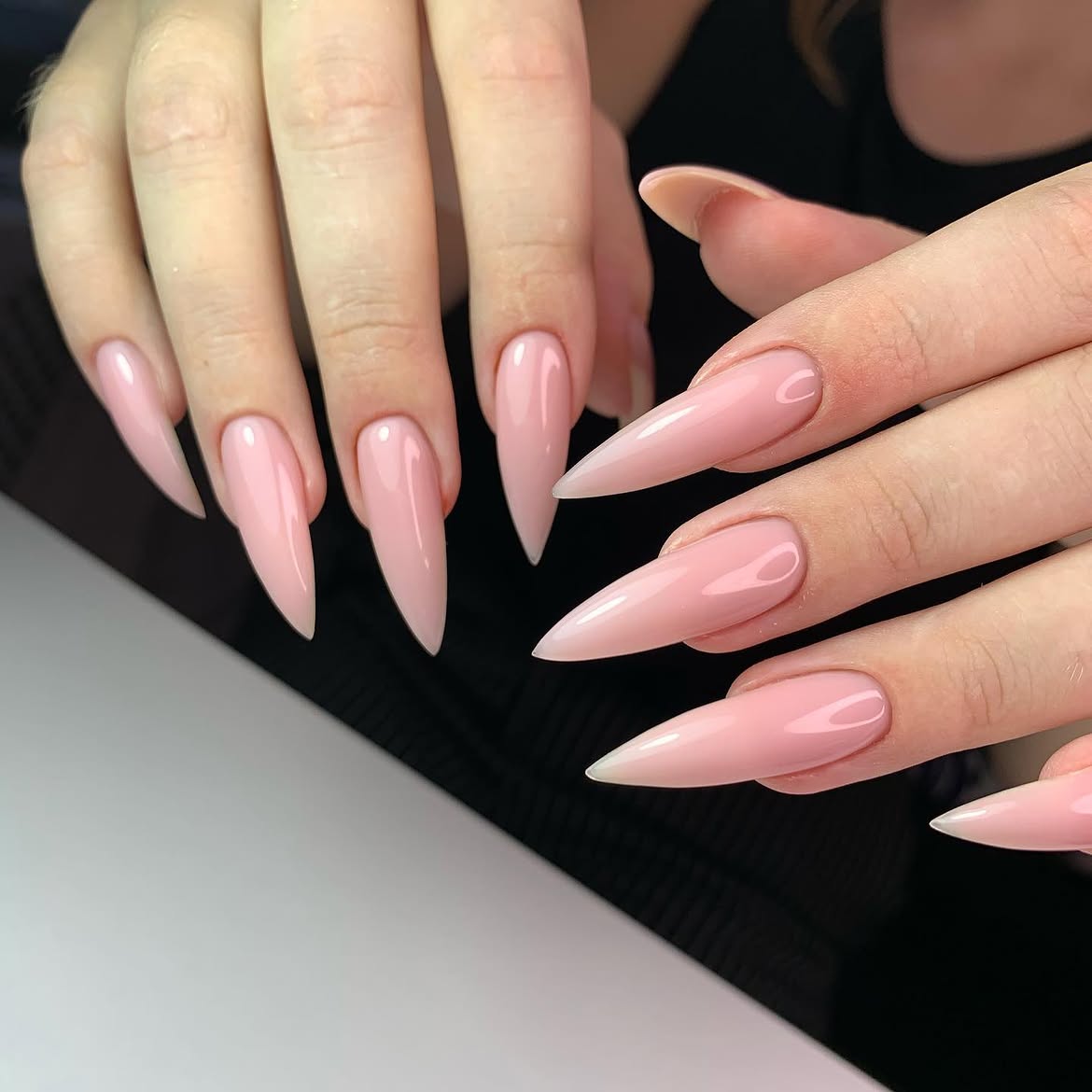 Soft Pink Milky Stiletto Nails