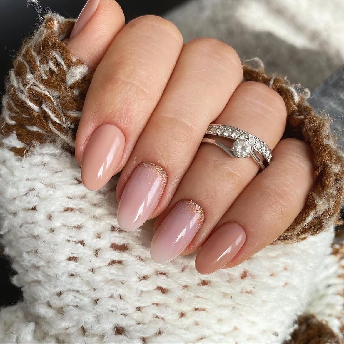 Soft Pink Nude Ombre With Glitter Accent