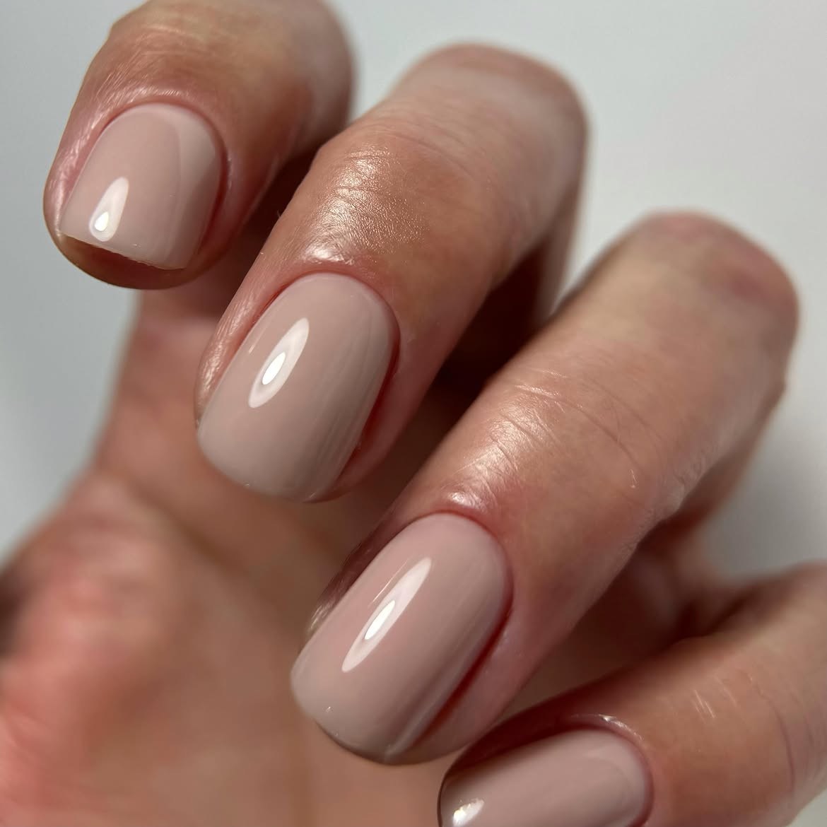 Soft Taupe Glossy Short Squoval Nails