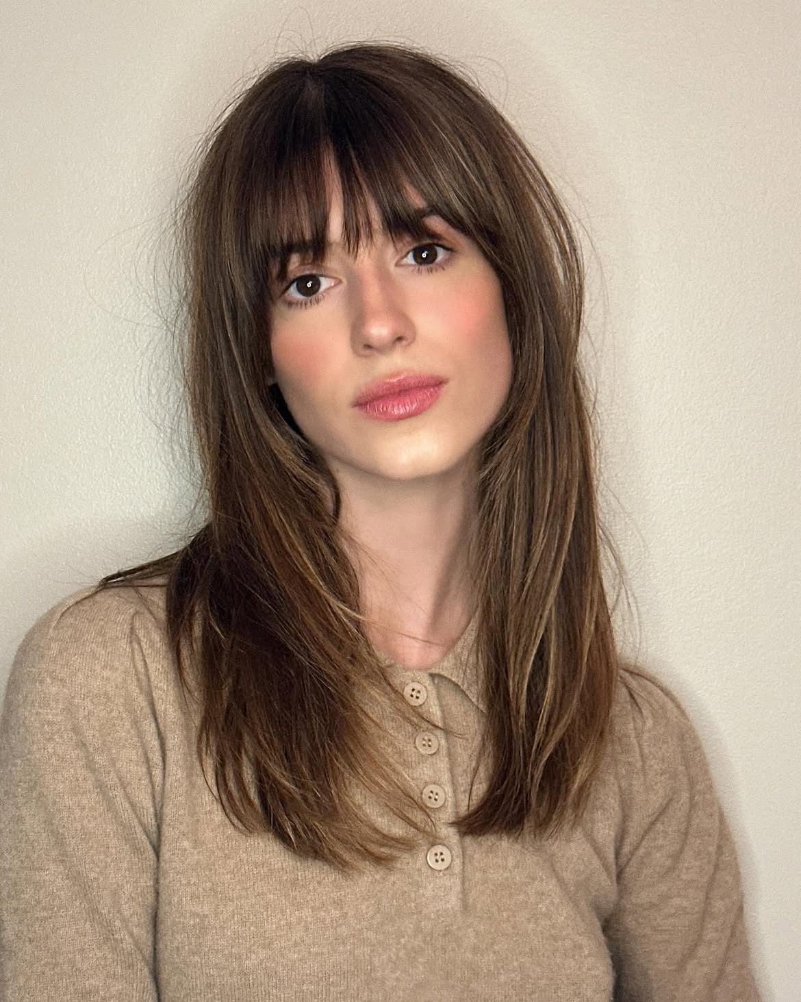 Soft Wispy Bangs With Long Face Framing Layers