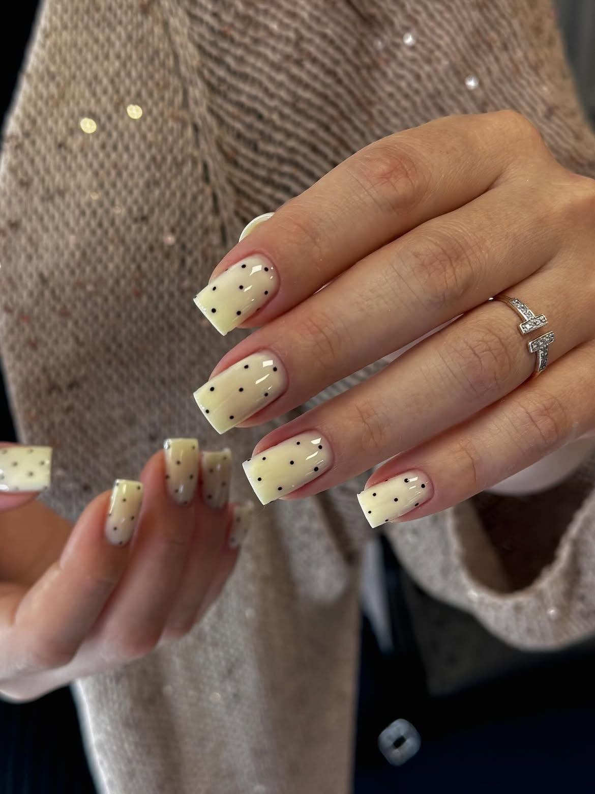 Soft Yellow Polka Dot Square Coffin Nails