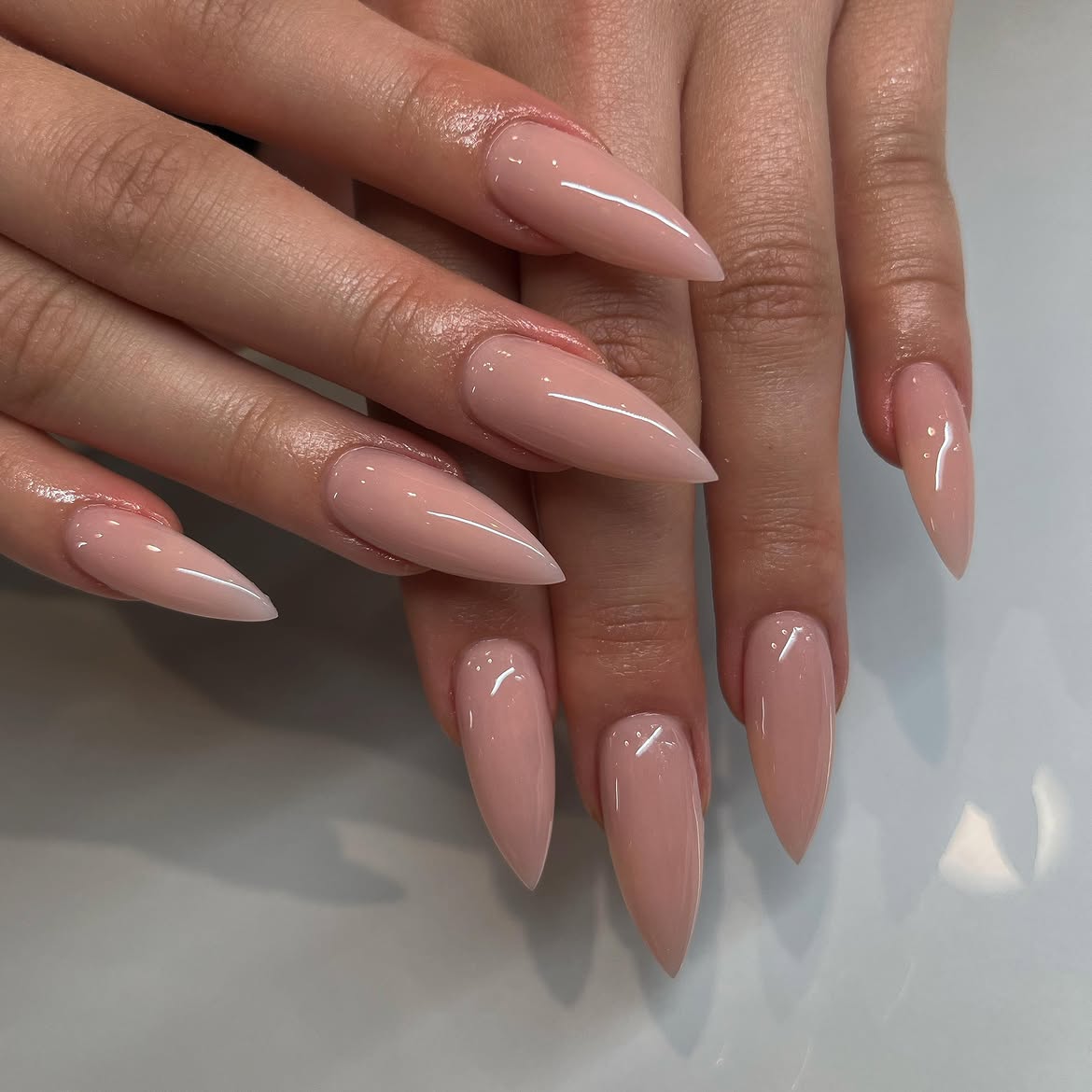 Sophisticated Nude Stiletto Gel Nails