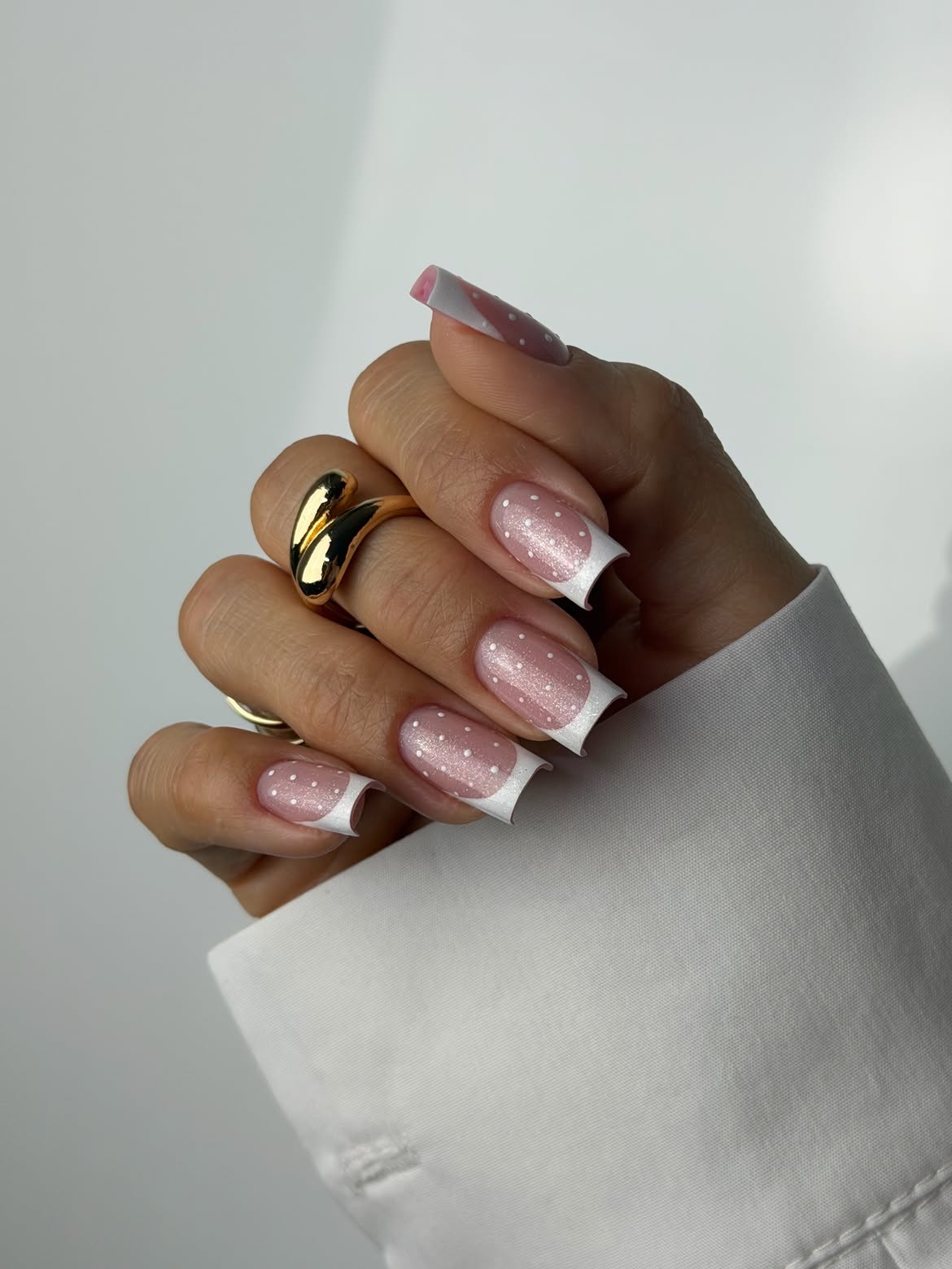 Sparkly Pink Polka Dot French Tips