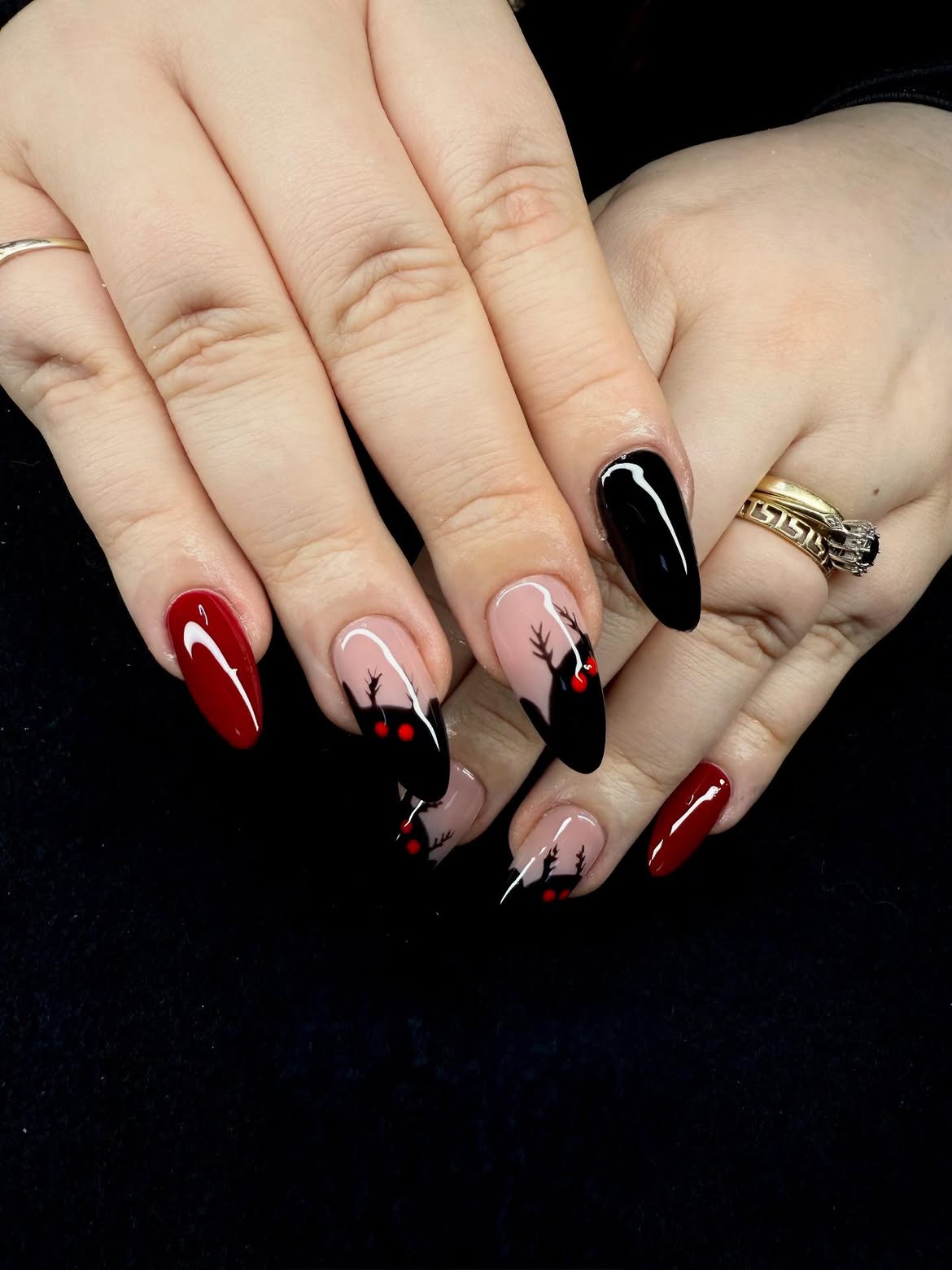 Spooky Black & Red Reindeer Halloween Nails