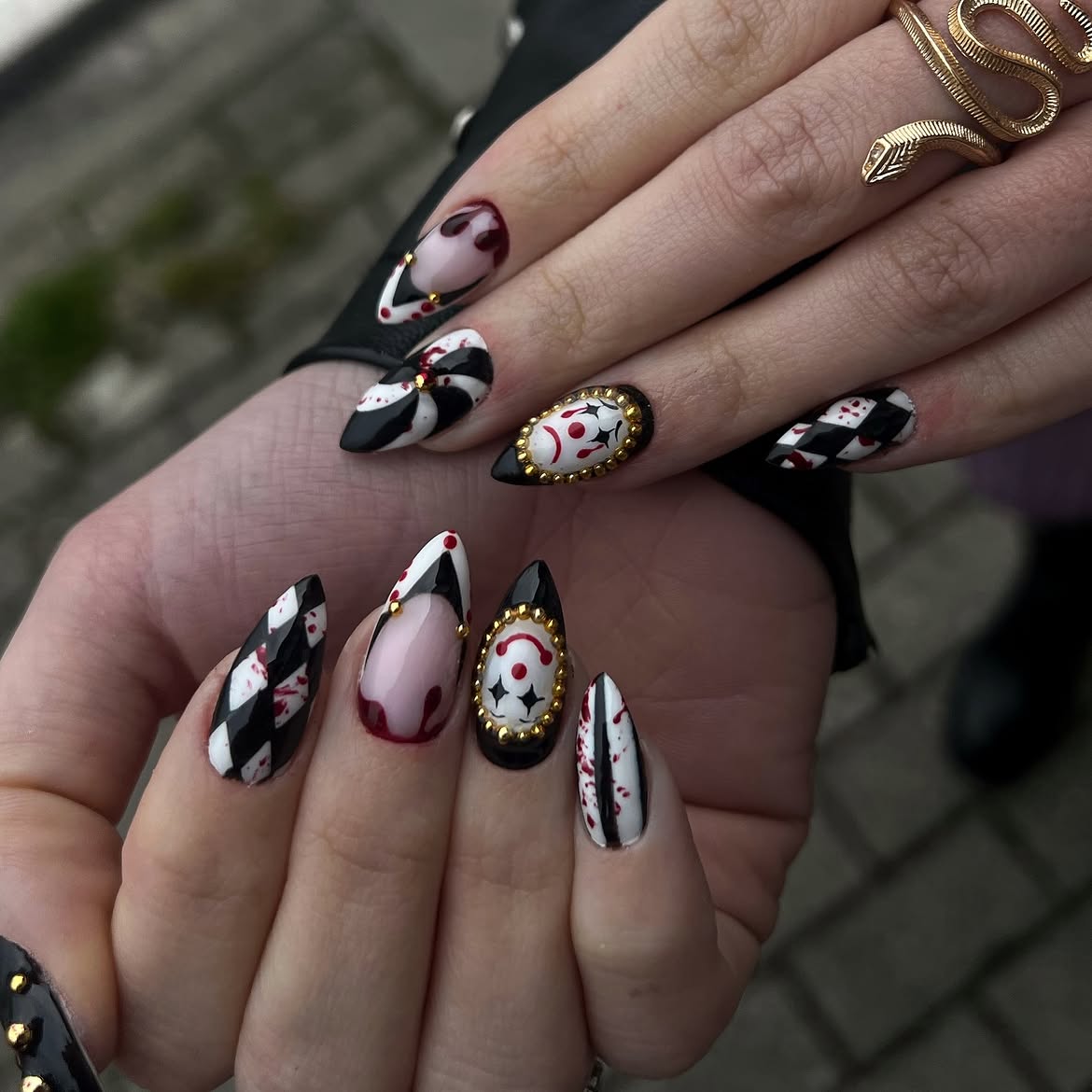 Spooky Clown Core Halloween Almond Nails