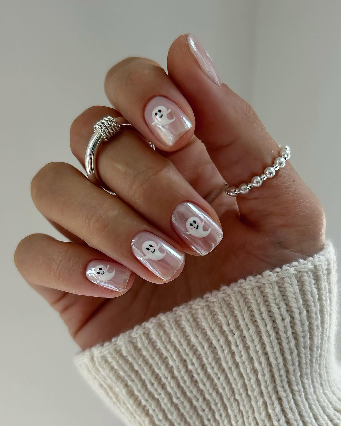 Spooky Cute Ghost Halloween Oval Nails