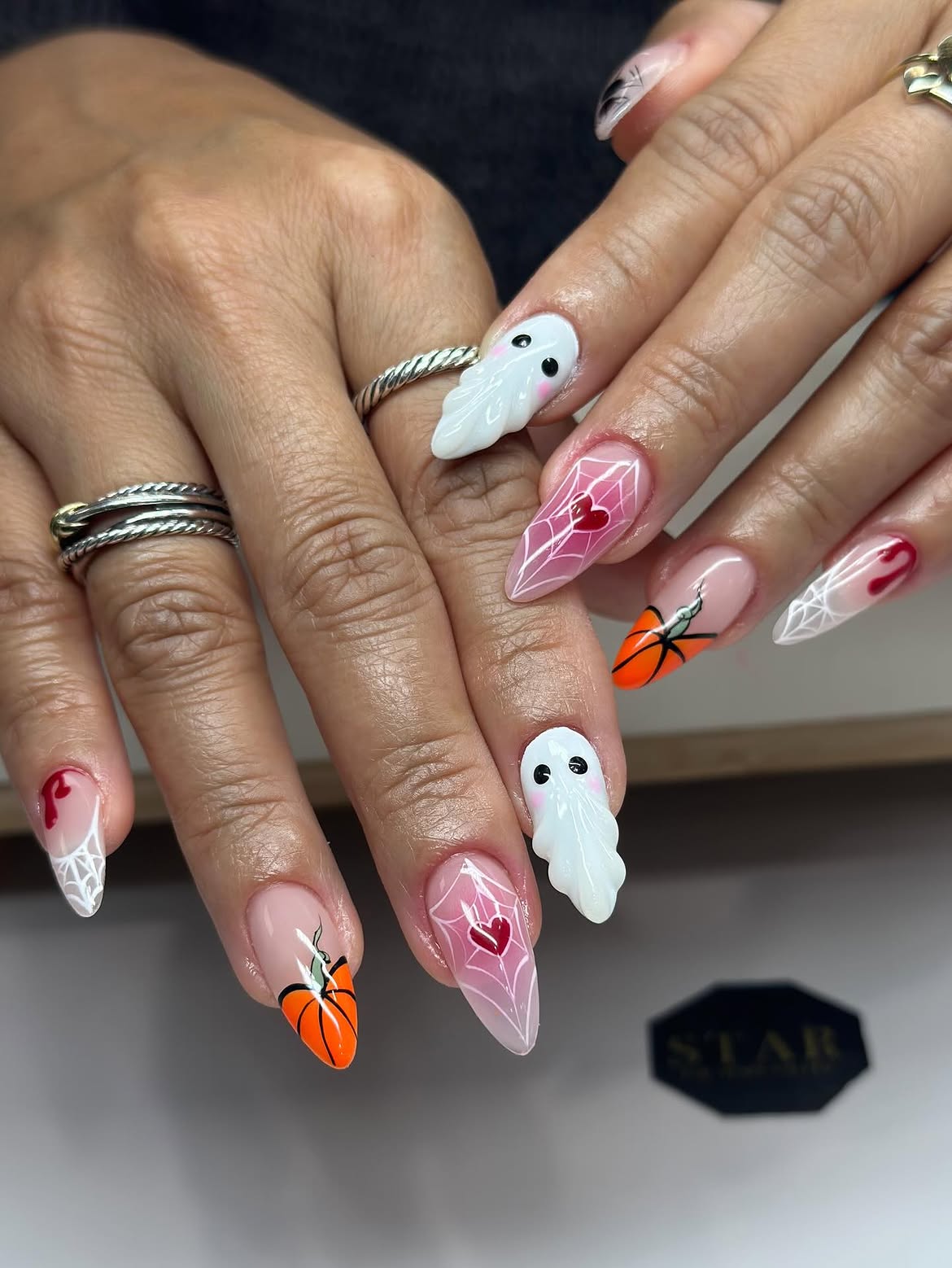 Spooky Cute Halloween Ghost and Pumpkin Nails