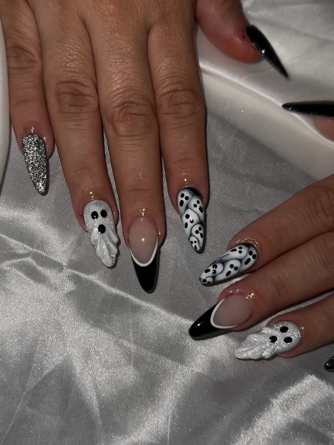 Spooky Ghost French Tip Halloween Nails