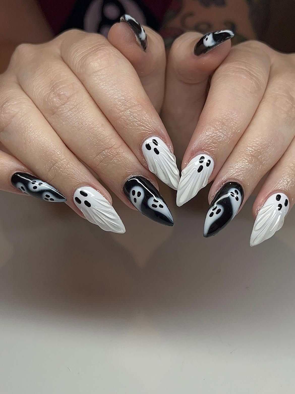 Spooky Ghost Halloween Stiletto Nails