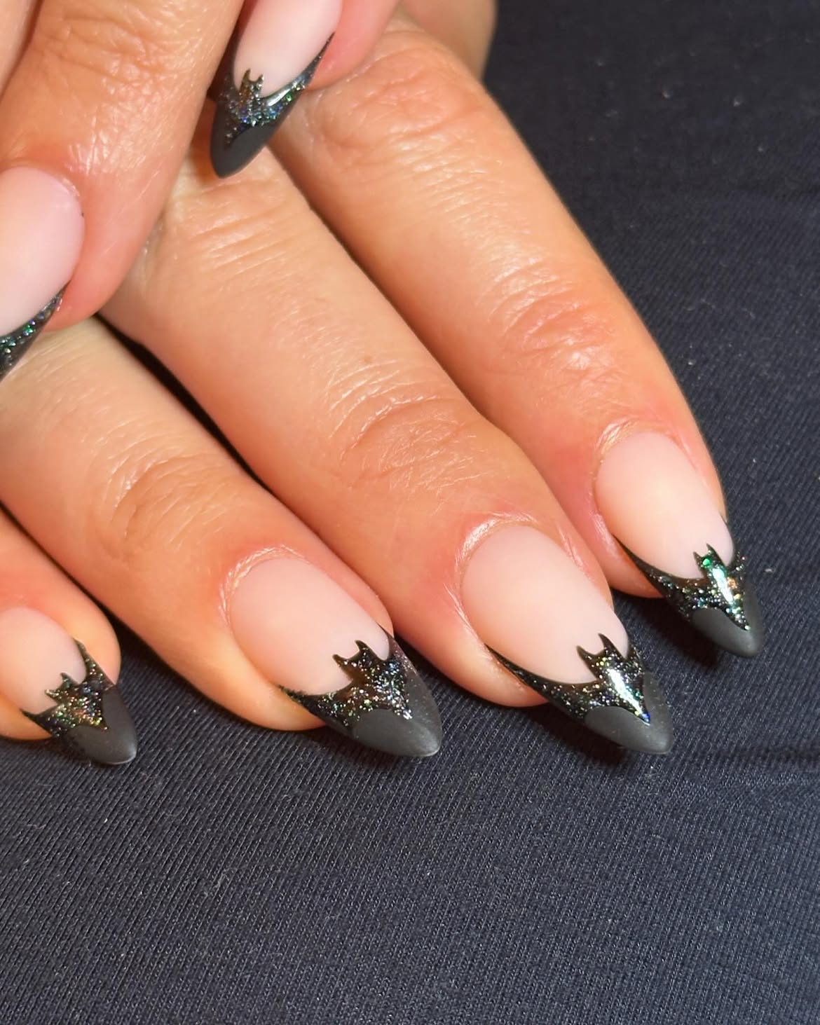 Spooky Glitter Bat Wing French Tips