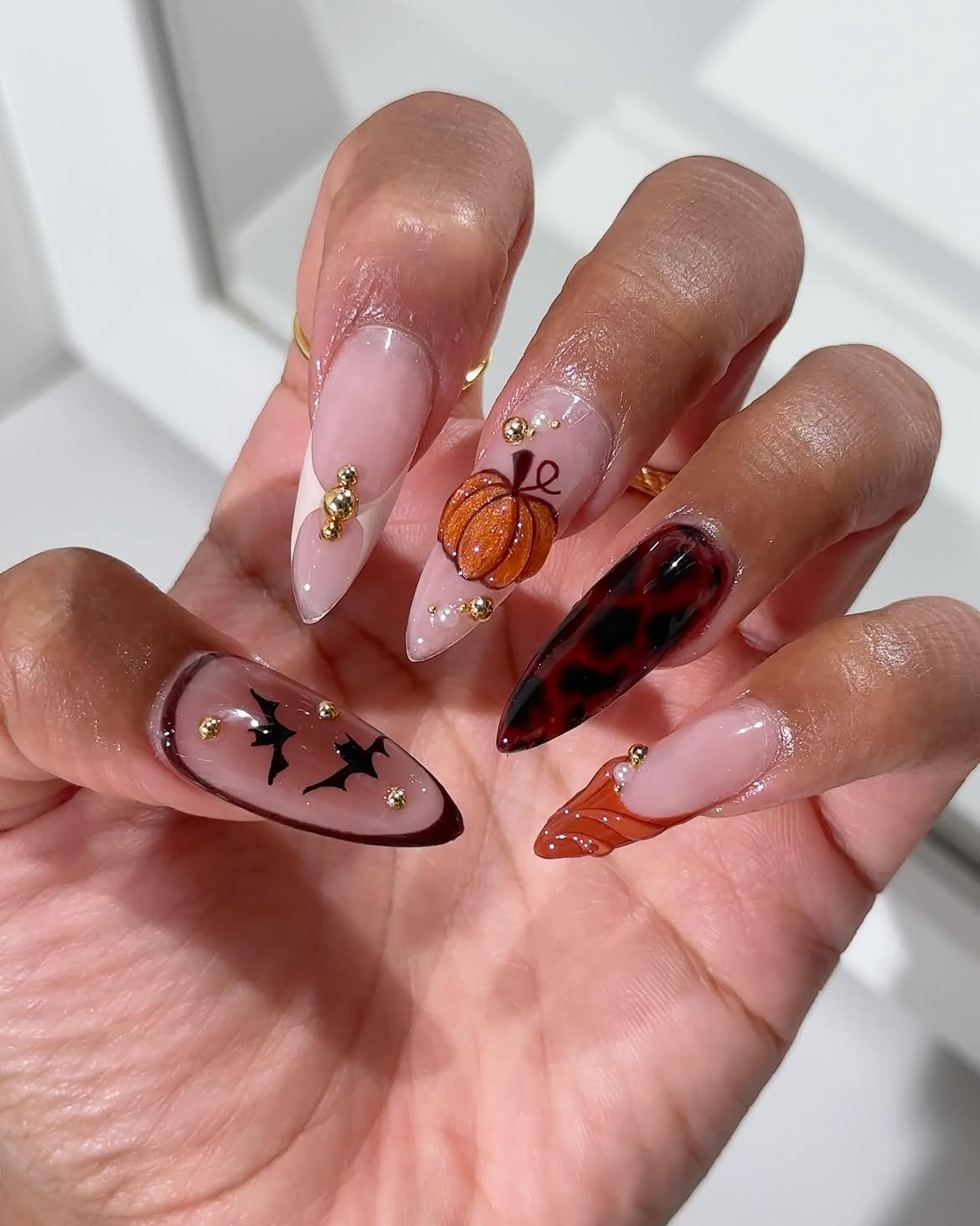Spooky Halloween Pumpkin & Bat Nail Art