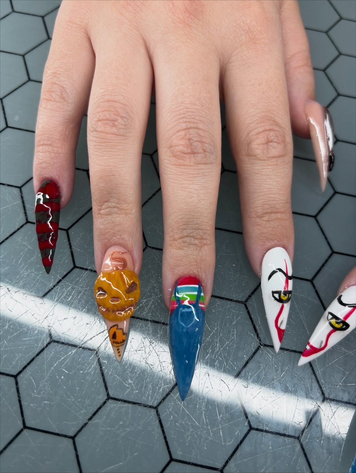 Spooky Horror Movie Character Stiletto Nails