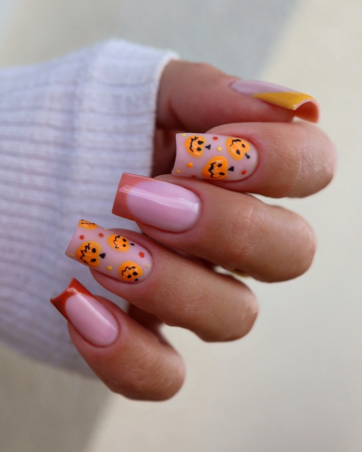 Spooky Pumpkin French Tip Halloween Nails
