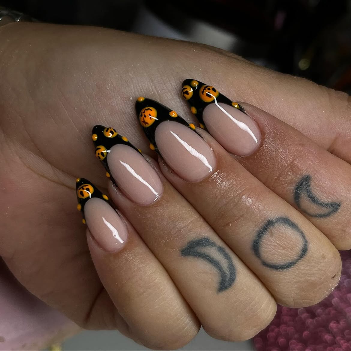 Spooky Pumpkin French Tip Halloween Nails