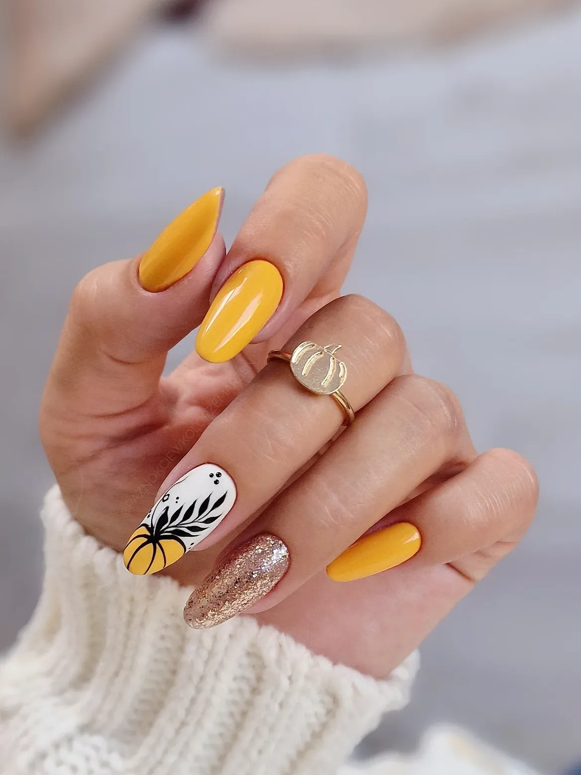 Spooky Pumpkin Patch Halloween Almond Nails