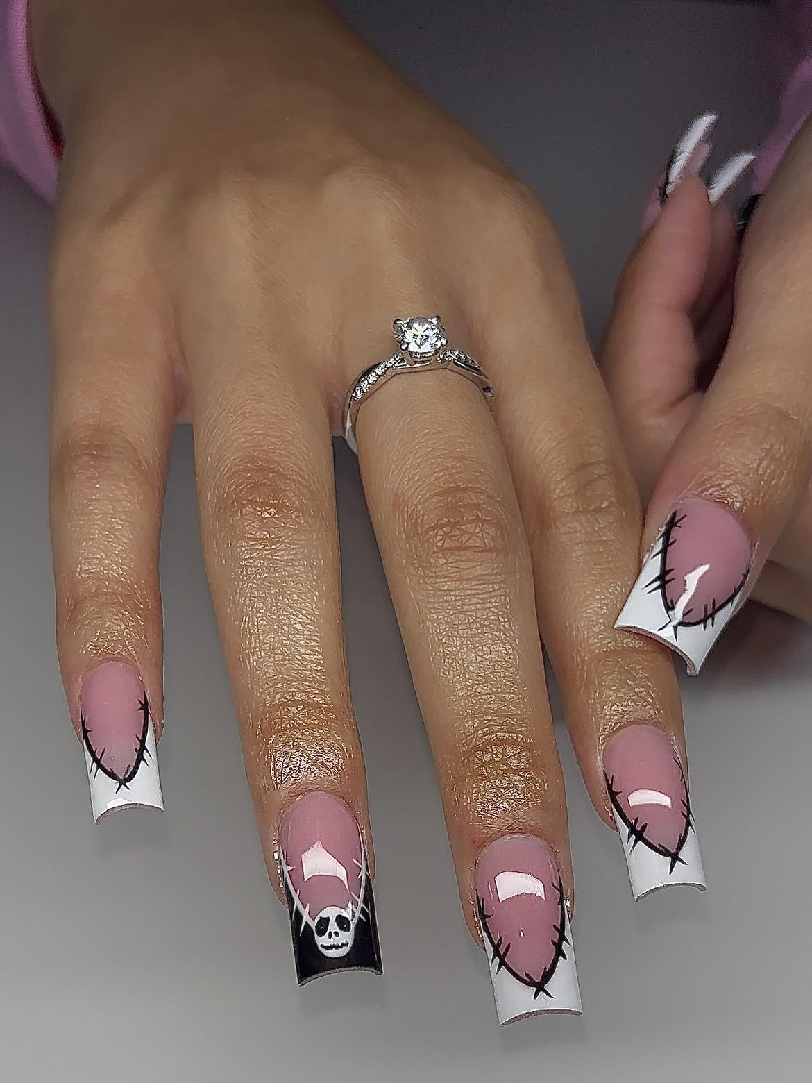 Spooky Skull French Tip Halloween Nails