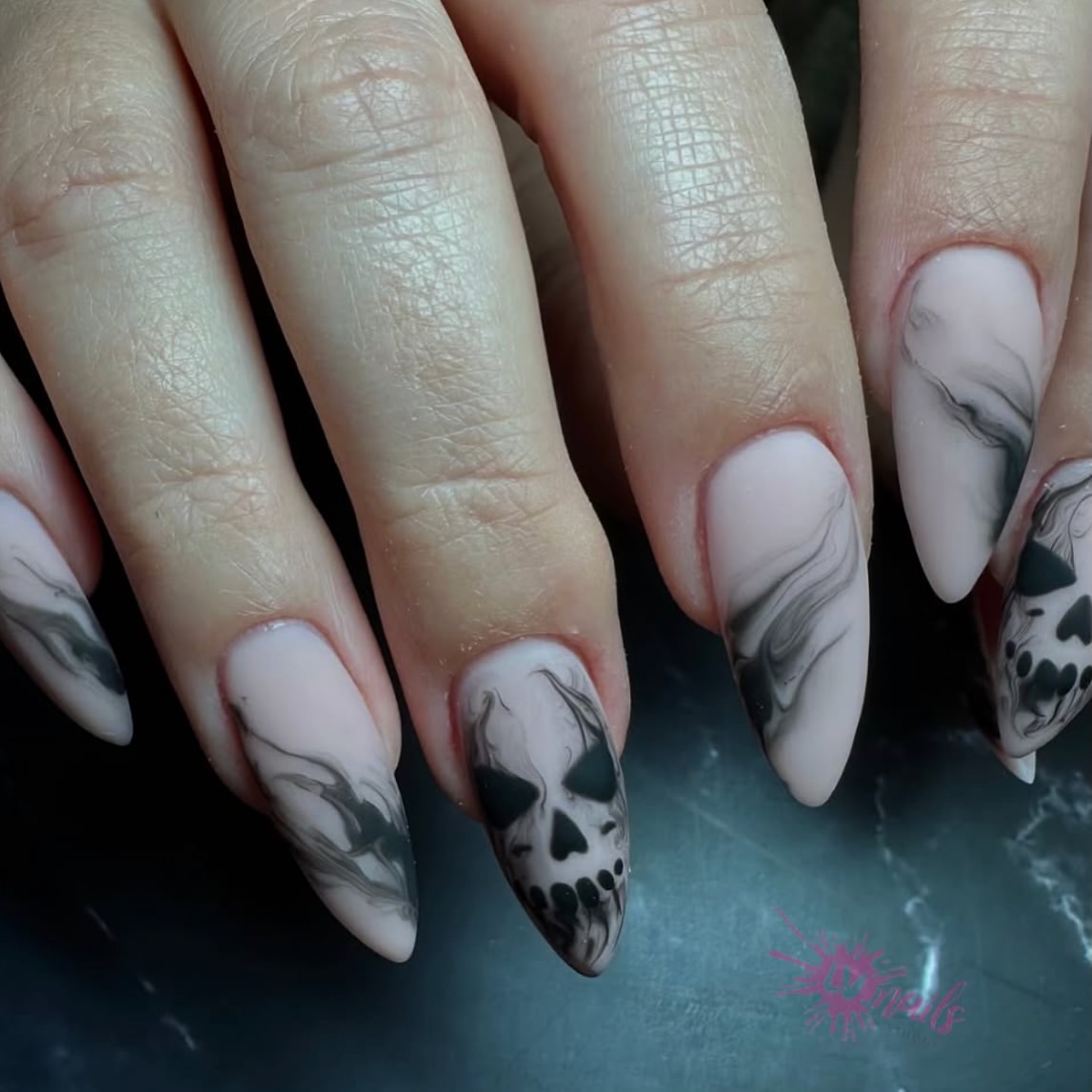 Spooky Skull Matte Stiletto Halloween Nails