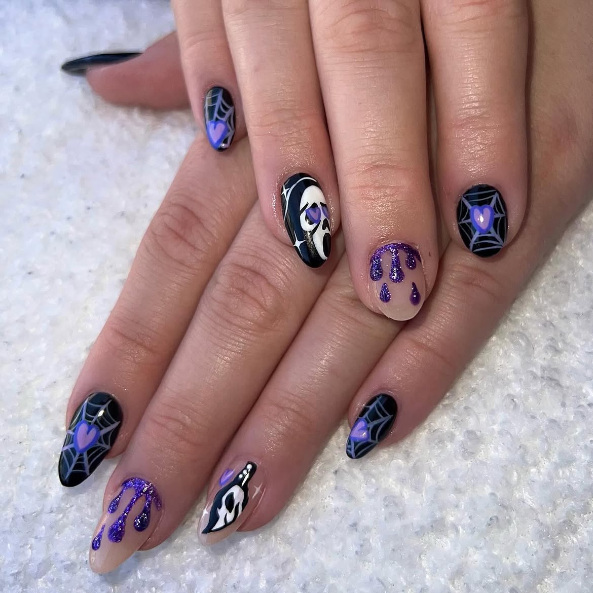 Spooky Skull & Spiderweb Halloween Nails