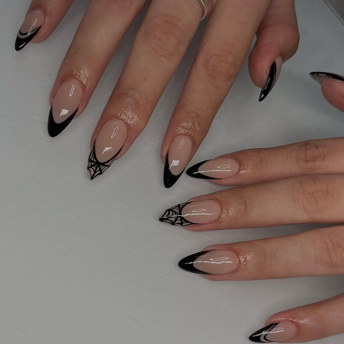 Spooky Spiderweb French Tip Halloween Nails