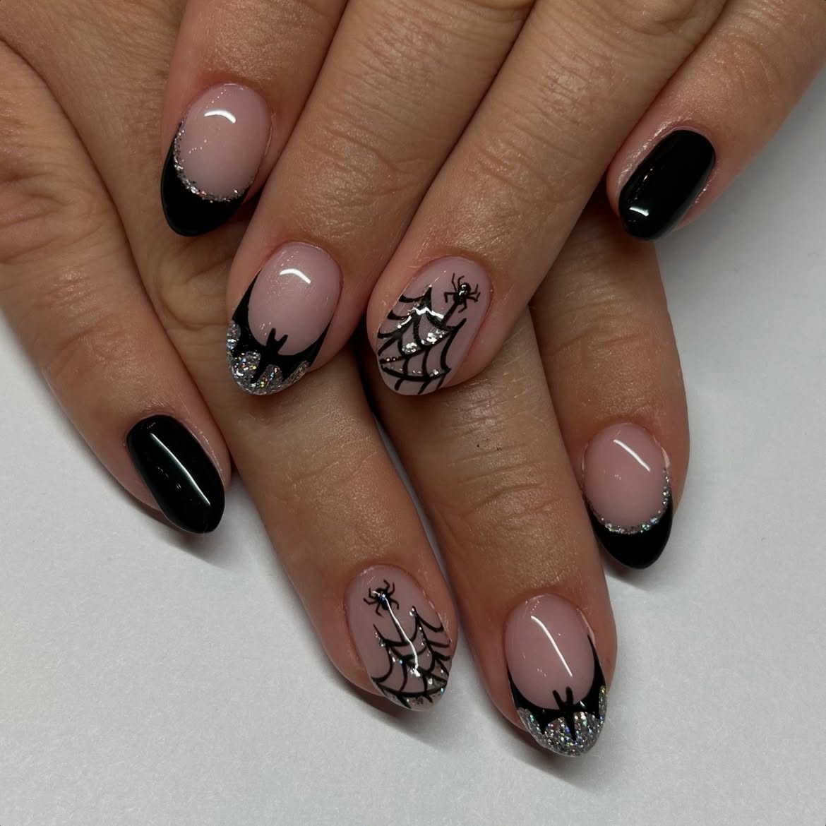Spooky Spiderweb French Tip Halloween Nails