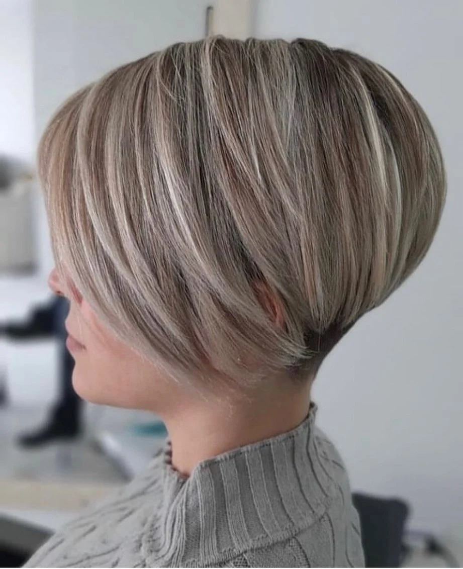 Stacked Ash Blonde Pixie Bob With Tapered Nape