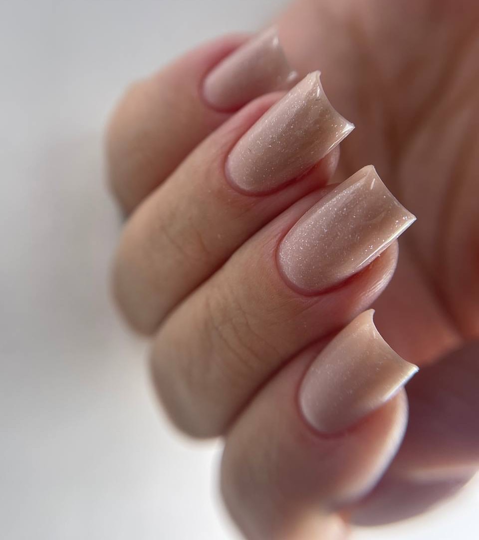 Subtle Shimmer Nude Square Nails