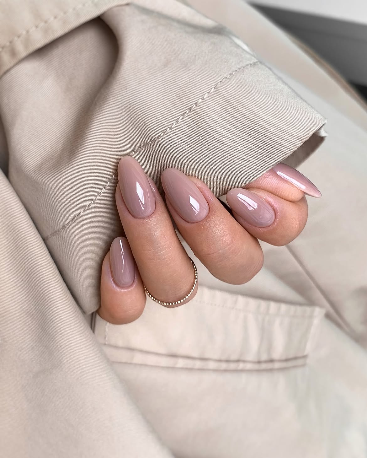 Taupe Almond Nails With High Gloss Finish