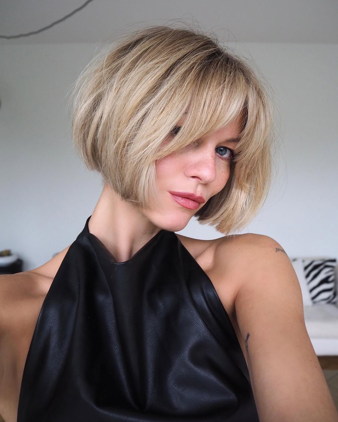 Textured Blonde Bob With Effortless Curtain Bangs