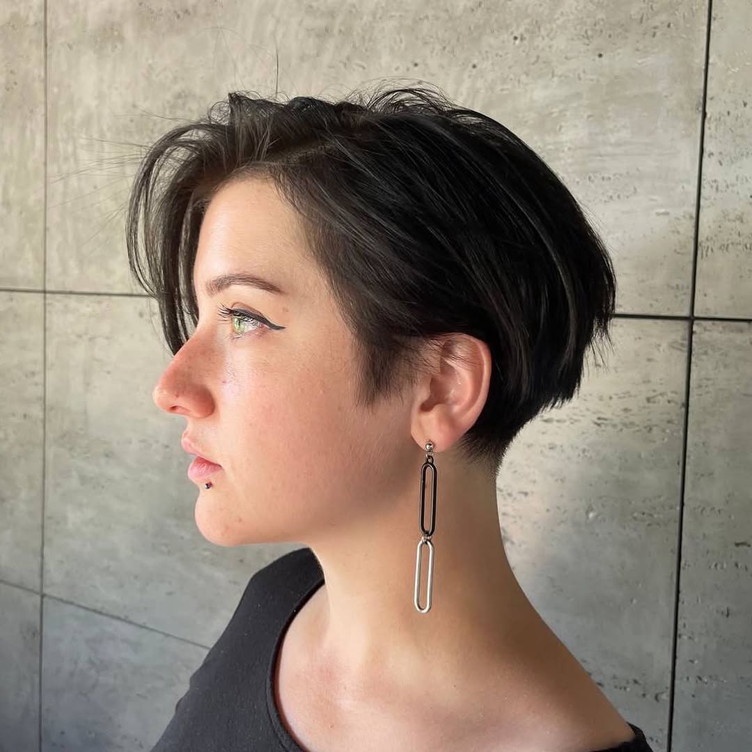 Textured Ear Length Pixie Bob With Deep Side Part