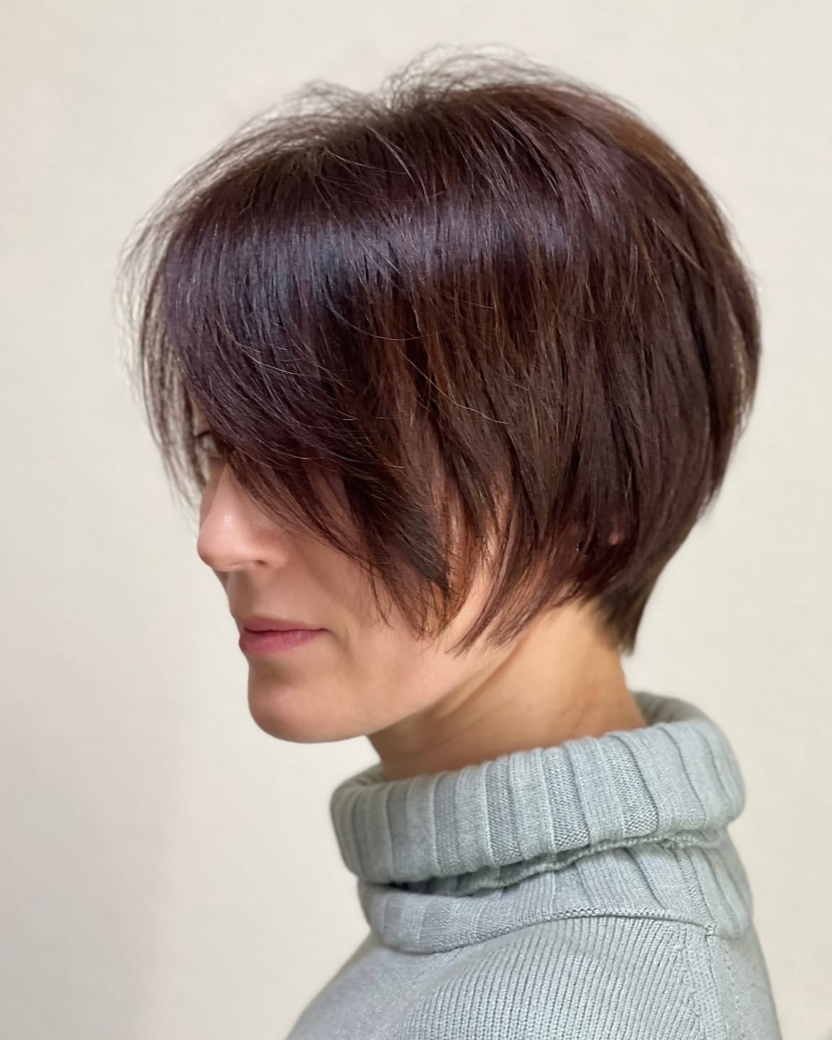 Textured Espresso Pixie Bob With Soft Side Bangs