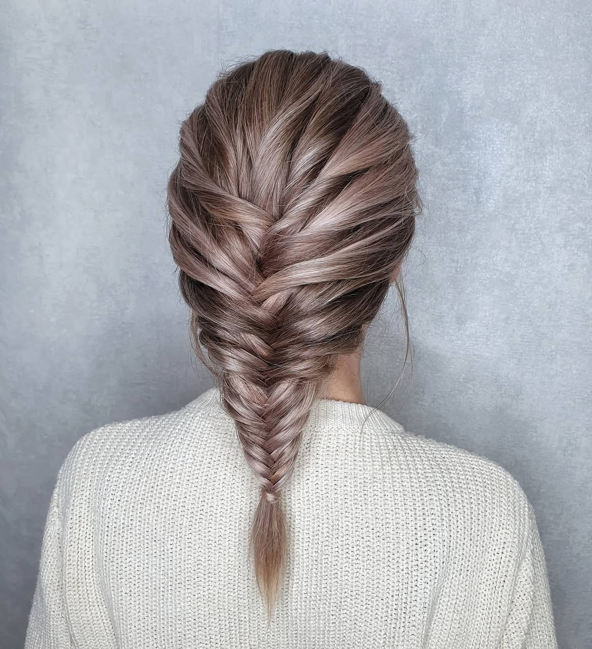 Textured Fishtail Braid On Ash Brown Balayage
