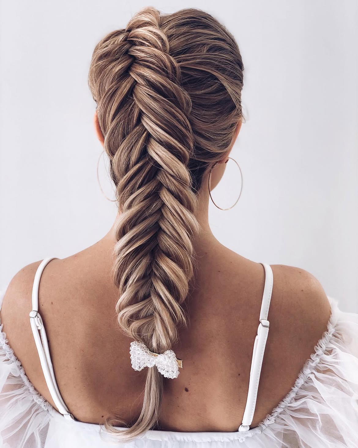 Textured Fishtail Braid With Delicate Bow Accessory