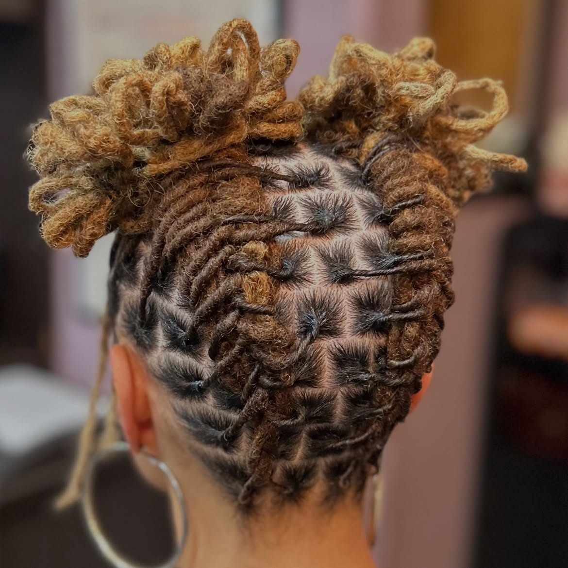 Textured Locs Styled Into High Space Buns