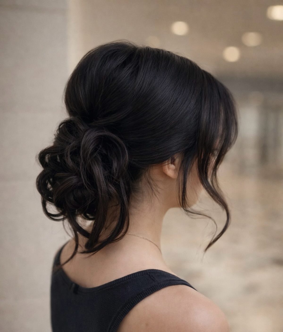 Textured Messy Low Bun With Face Framing Pieces