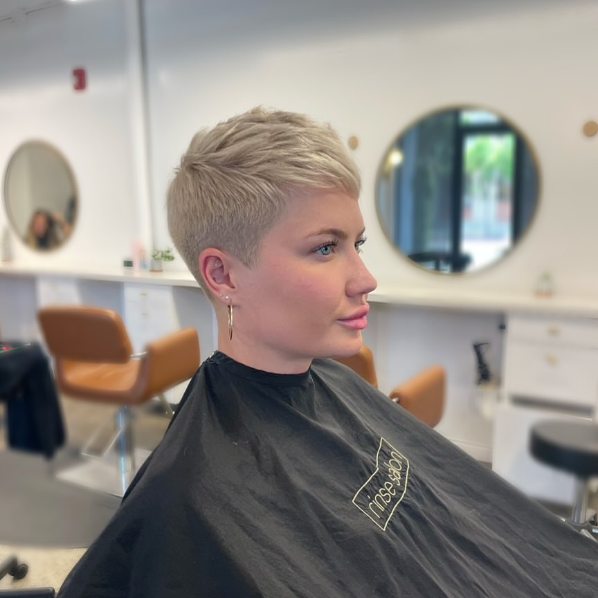 Textured Platinum Blonde Pixie Cut