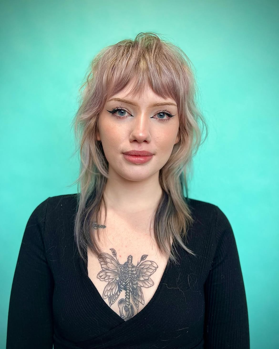 Textured Shag With Wispy Bangs And Ashy Tones