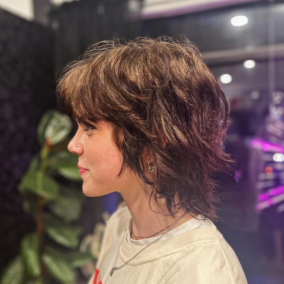 Textured Shag With Wispy Bangs On Brunette Hair