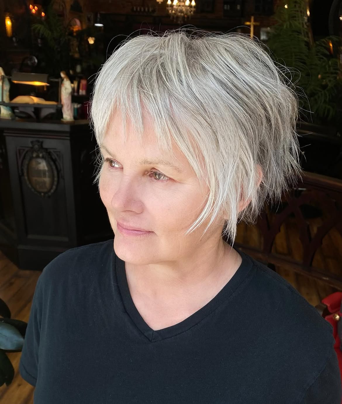 Textured Silver Pixie Bob With Wispy Fringe