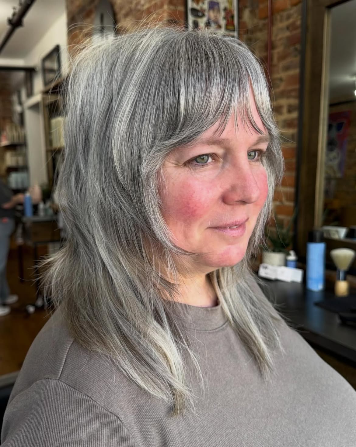 Textured Silver Shag With Wispy Fringe
