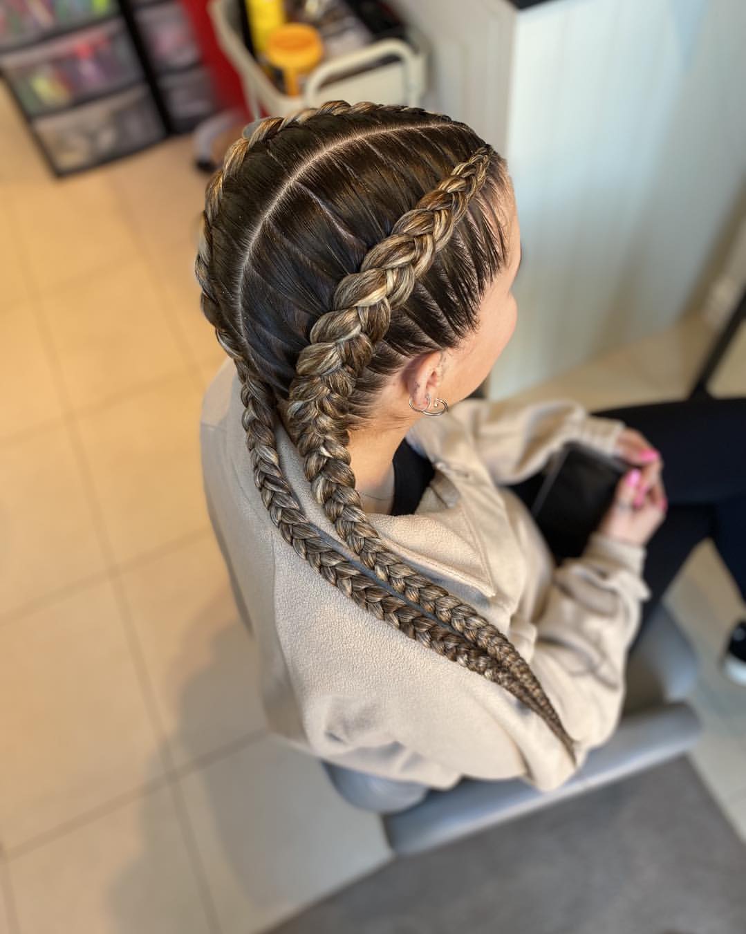 Tight Dual Dutch Braids With Dimensional Highlights