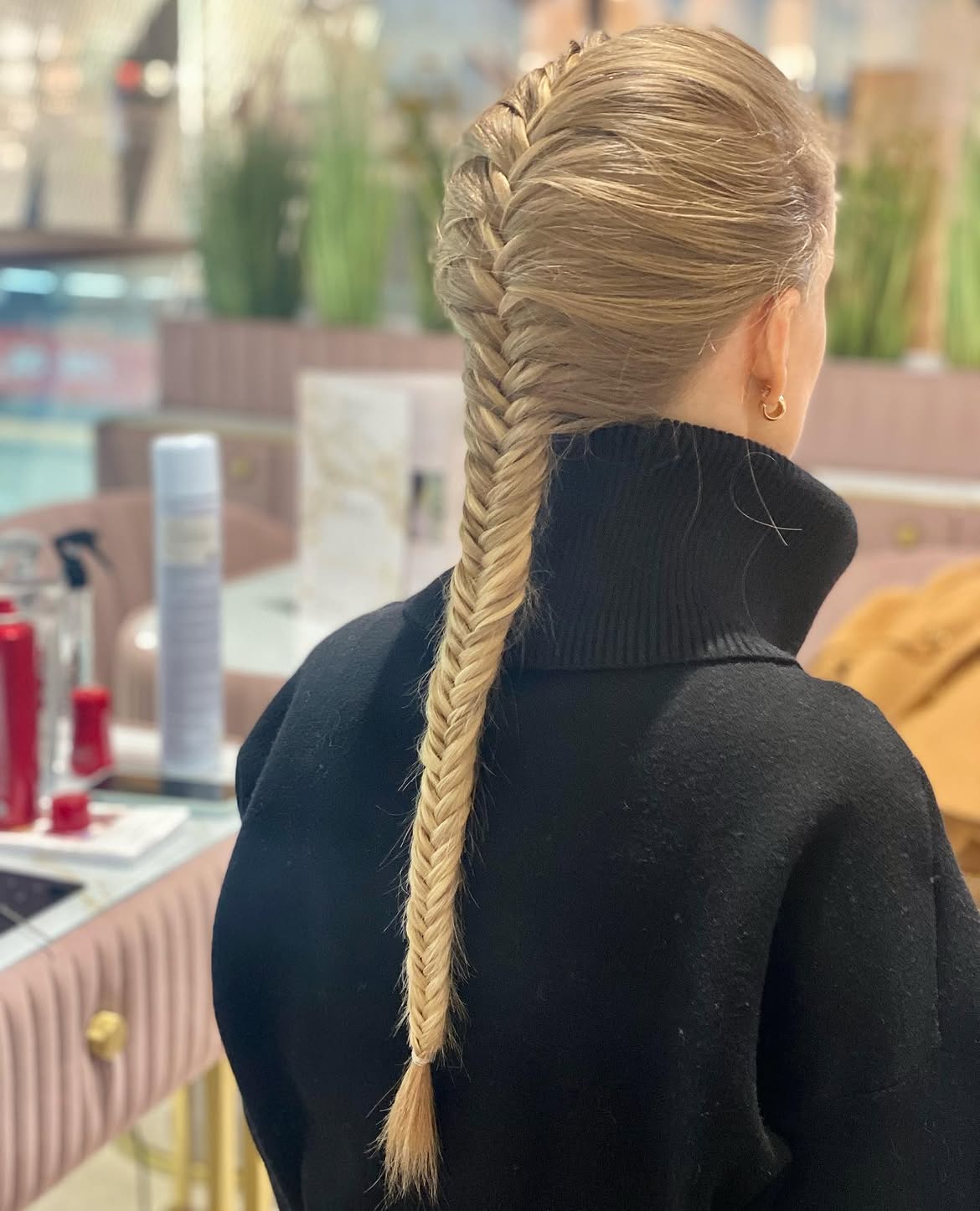 Tight French Fishtail Braid On Ash Blonde Hair