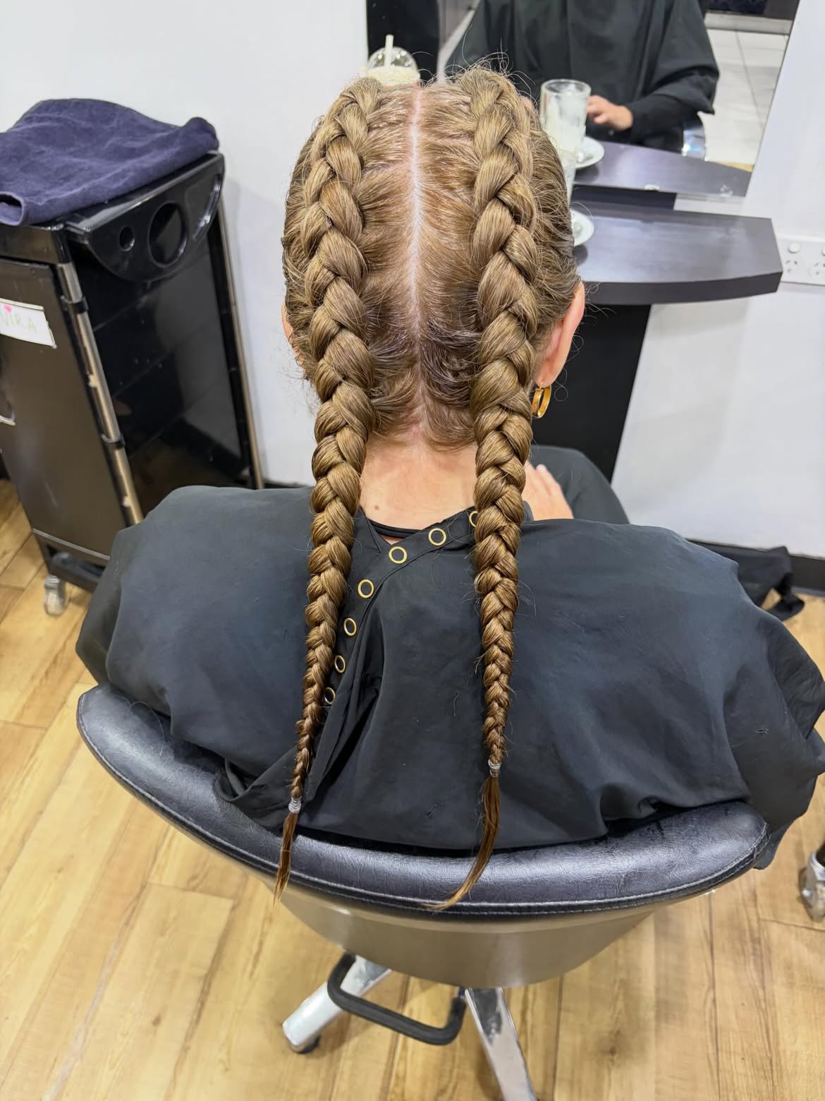 Tight Precision Dutch Braids On Chestnut Brown Hair