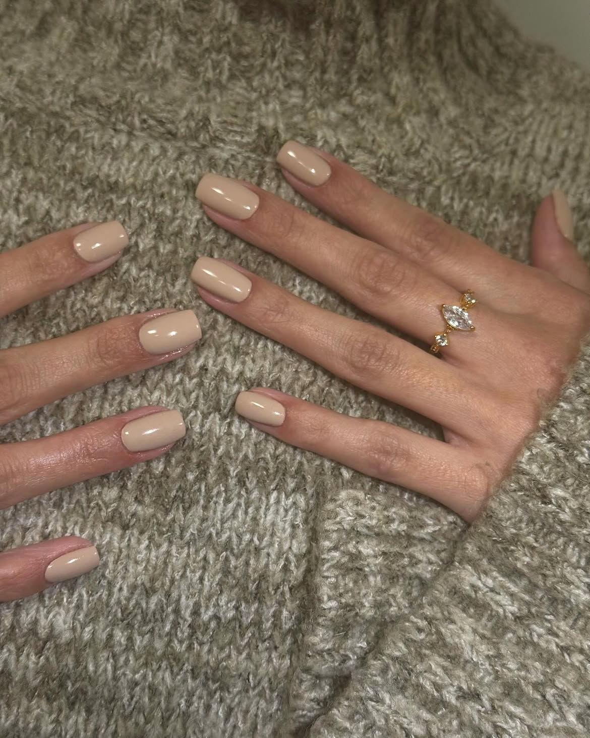 Toasty Beige Glossy Square Nails