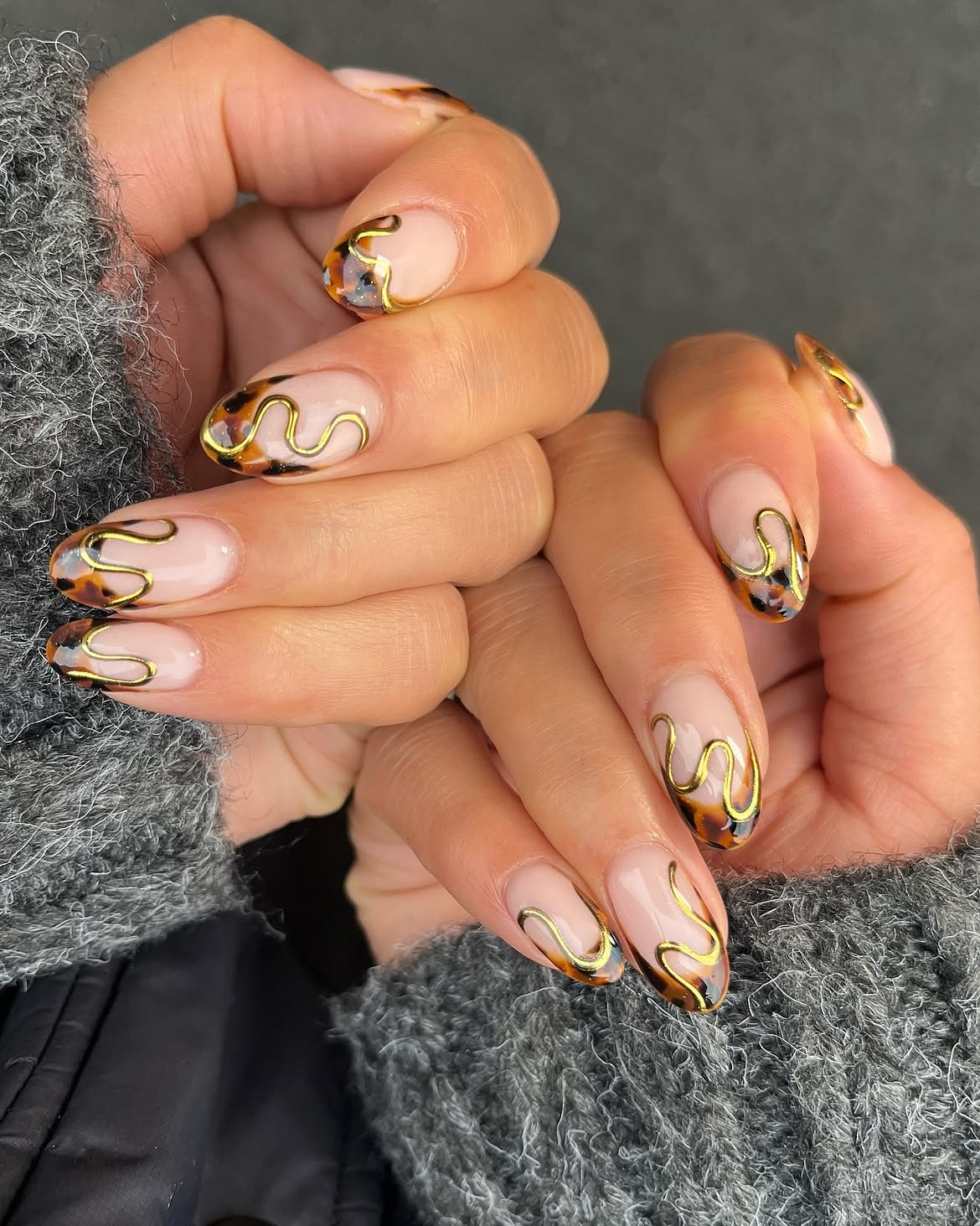 Tortoiseshell French Tip Oval Nails