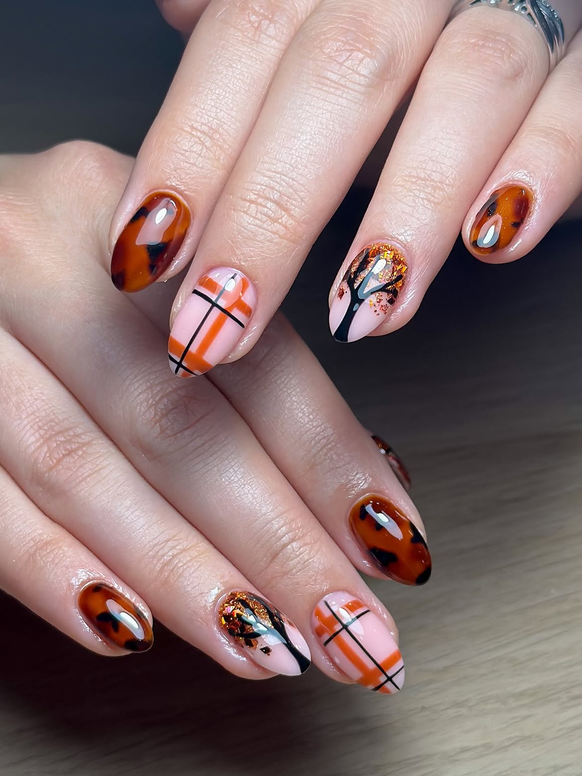 Tortoiseshell Plaid Fall Tree Nails