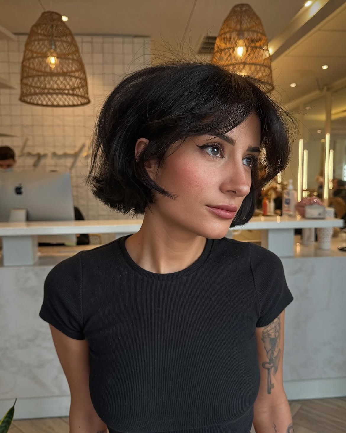 Tousled Dark Bob With Face-Framing Bangs