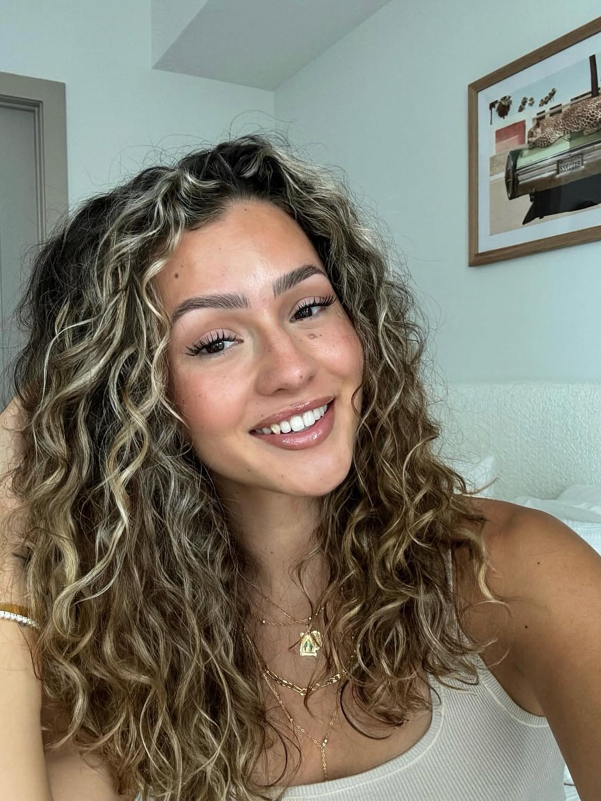 Tousled Honey Blonde Curls With Defined Waves