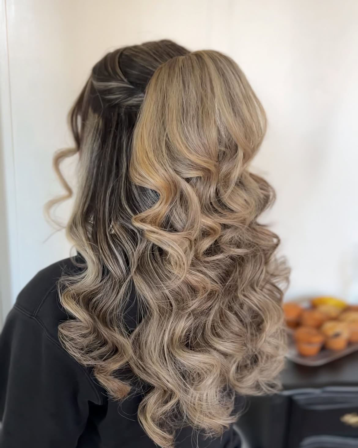 Twisted Half-Up Blonde Ombre Glam Waves