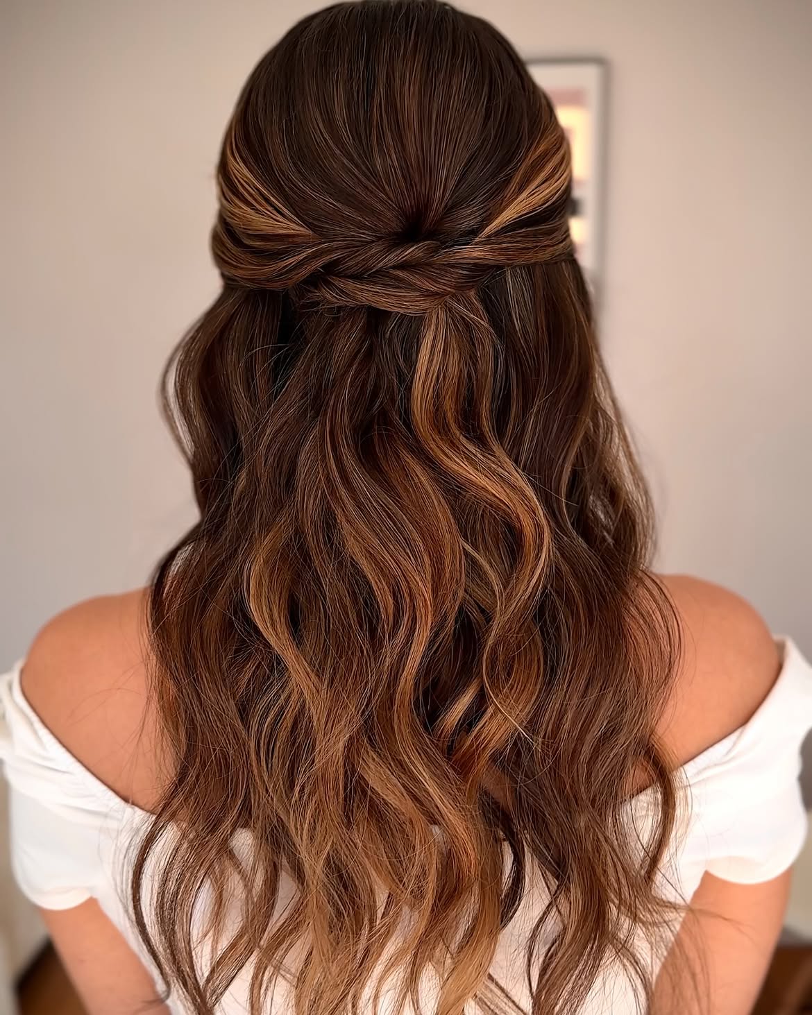 Twisted Half Up Half Down With Caramel Balayage