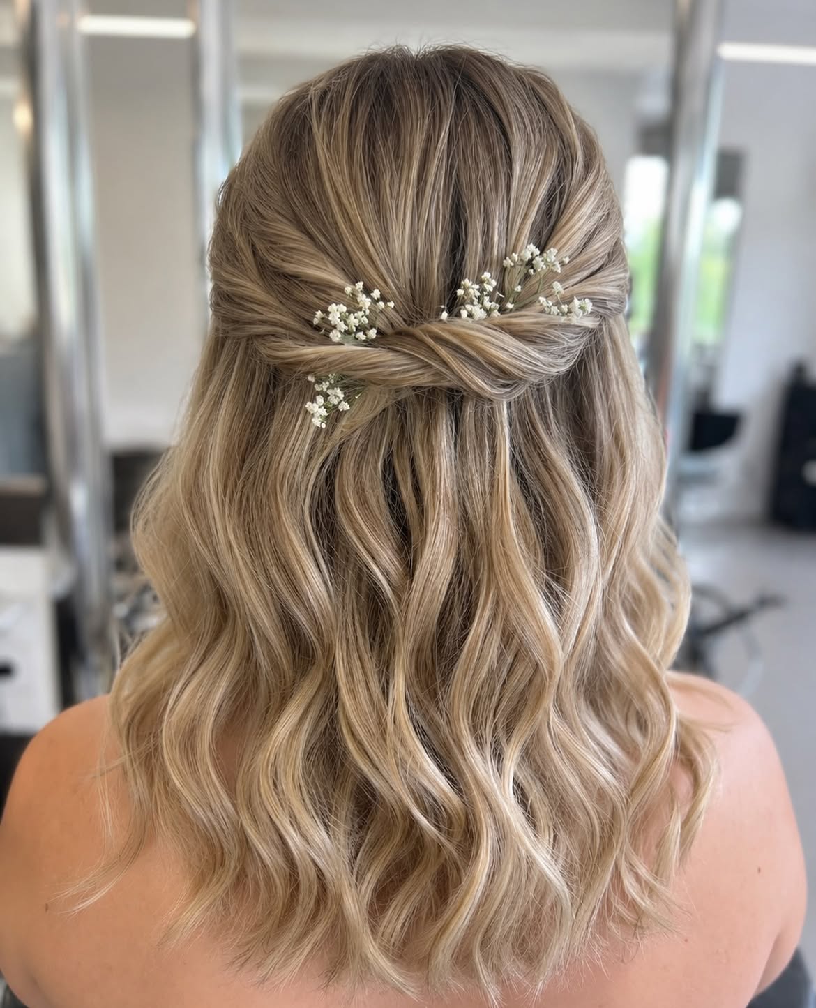 Twisted Half Up with Baby's Breath Accents